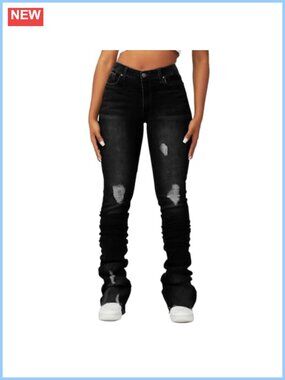 High Waisted Stacked Flared Jeans Stretch Skinny Bell Bottom Women's Denim